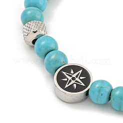 Браслеты из круглой бусины из нержавеющей стали 304 и синтетической бирюзы для женщин BJEW-G717-09