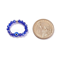 Lampwork Evil Eye & Bague extensible en perles de verre pour femme&nbsp;RJEW-JR00483-01