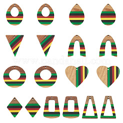 18 шт. подвески из эпоксидной смолы ямайского цвета и орехового дерева в двух стилях&nbsp;RESI-TA0003-87