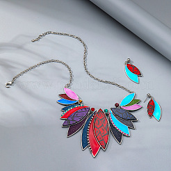 Ожерелье из сплава листьев с подвеской из искусственной кожи и серьга-гвоздик FS-WGFF9DD-04