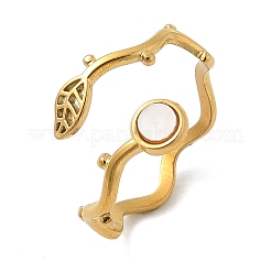 Кольца-манжеты в форме листа и плоского круглого листа из нержавеющей стали 304 белого цвета для женщин RJEW-G346-01G-02