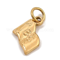 304ステンレススチールチャーム  アルファベットのABCチャームが付いた本  18KGP本金メッキ  13.5x11x2mm  穴：6mm&nbsp;SA-CBA5CD0-36G