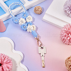 手編みの花のペンダント装飾  合金回転式ナスカン付き  空色  205x32mm&nbsp;KEYC-TAC0009-02KCG-04