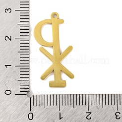 304ステンレスペンダント  レーザー切断  カイローシンボルチャーム  18KGP本金メッキ  26.5x13x1mm  穴：0.5mm&nbsp;STAS-Z069-01G