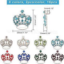 ラインストーンチャーム  合金パーツ  クラウン  ミックスカラー  31x29x10mm  穴：3mm  8色  2個/カラー  16個/箱&nbsp;RB-NB0001-16P