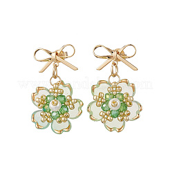 Pendientes colgantes con cuentas de vidrio y flores hechos a mano&nbsp;EJEW-MZ00471-03