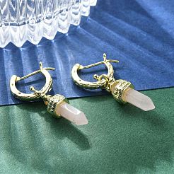 Серьги из натурального розового кварца с обручем EJEW-P306-01G-07