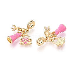 Европейские подвески-шармы из латуни с микропаве из прозрачных кубических цирконий и эмали KK-T079-77G