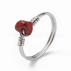 Кольцо на палец с кусочками натуральных смешанных драгоценных камней RJEW-L082-03P