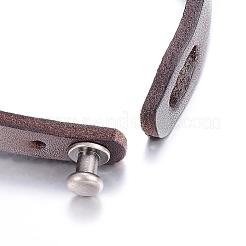 レザーコードブレスレット  合金の留め金付き  ココナッツブラウン  8-1/4インチ（213mm）x10mm&nbsp;BJEW-P099-13A