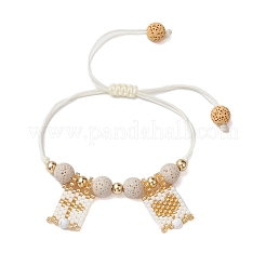 Braccialetti intrecciati con perline di pietra lavica naturale&nbsp;BJEW-MZ00063