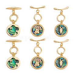 6 шт. 3 стиля застежки-тогл из латуни с ракушкой пауа KK-PH0010-81