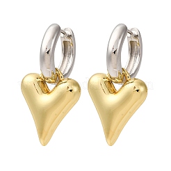 Двухцветные латунные серьги-кольца в форме сердца&nbsp;EJEW-D322-12GP-01B