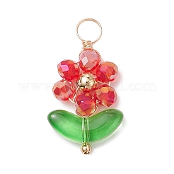 7個透明ガラスペンダント  花  金色の銅線付き  多面カット  ミックスカラー  24~25x13.5x4mm  穴：4mm&nbsp;PALLOY-JF03209