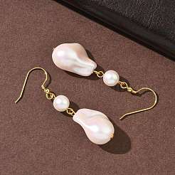 Серьги-подвески из искусственного жемчуга с гальваническим покрытием из нержавеющей стали 304&nbsp;LS-EJEW-Z129-18G