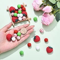 30 шт. круглые и клубничные пищевые экологически чистые силиконовые фокусные бусины SIL-YW0001-69
