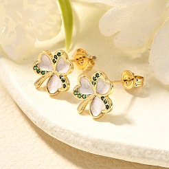 Серьга-гвоздик из латуни с микропаве из кубического циркония&nbsp;EJEW-C126-01G-03