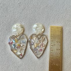 合金アクリル製スタッドピアス  ハート  グリッターパウダー付き  ライトゴールド  カラフル  40mm&nbsp;WGFC942-01