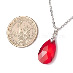 Стеклянный граненый кулон в форме капли из нержавеющей стали 304 NJEW-JN05297