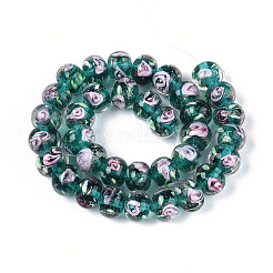 Нити бусин-рондель с внутренним цветком ручной работы в технике лэмпворк&nbsp;LAMP-T022-24F