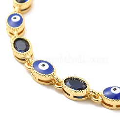 Braccialetto a catena a maglie ovali smaltate con malocchio e vetro&nbsp;BJEW-G663-01G-03
