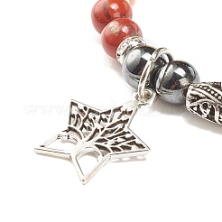 Bracelet extensible en perles rondes avec pierres précieuses mélangées naturelles et synthétiques avec étoile en alliage avec arbre&nbsp;BJEW-JB07868