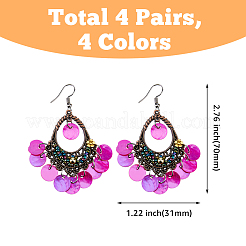 4 пара 4-х цветных серег-люстр из натуральных ракушек в стиле бохо EJEW-FI0002-07