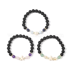 3 bracciale elastico rotondo in pietra lavica naturale&nbsp;BJEW-JB12789