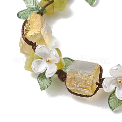 Гальванизированные натуральные оливковые нефритовые бусины плетеные браслеты для женщин BJEW-TA00610-03