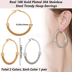 2 пара сережек-колец из нержавеющей стали 304 двух цветов&nbsp;EJEW-BBC0001-73C