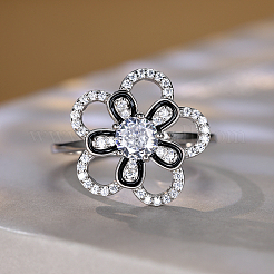 Двухслойное серебряное кольцо с цветком и микропаве из циркония для женщин HD2075-3