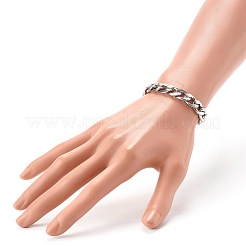 変色しにくい304ステンレススチールカーブチェーンブレスレット  女性用カップルブレスレット  ステンレス鋼色  8-1/8インチ（20.5cm）&nbsp;BJEW-JB06273-01