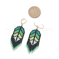 Серьги-подвески из стеклянных бусин ручной работы EJEW-MZ00561