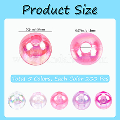 5 couleurs perles acryliques transparentes&nbsp;MACR-PA0001-03A-02