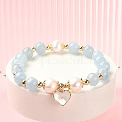 Эластичный браслет из натуральных смешанных драгоценных камней и жемчуга BJEW-JB09360