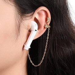 クリエイティブムーン＆スターキュービックジルコニアピアスストラップ  ロングタッセル付き真鍮カフピアス  ブルートゥースヘッドセットアンチロストピアス  ゴールドカラー  125mm&nbsp;EJEW-JE04689