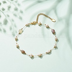 Cavigliera in agata naturale del Botswana e perle con perline&nbsp;AJEW-AN00500-02