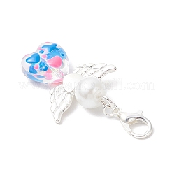 Подвеска в форме сердца ангела из стекла и стеклянного жемчуга HJEW-JM03590