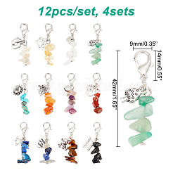 48 шт. 12 стильных подвесных украшений из бисера с драгоценными камнями HJEW-CA0001-29