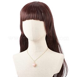 銅線で包まれた天然のローズクォーツのハートペンダントネックレス  女性用金メッキ 304 ステンレス ネックレス  17.52インチ（44.5cm）  1.5mm&nbsp;NJEW-JN03971-01