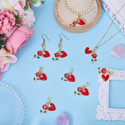 Подвеска в виде сердца и розы из сплава эмали&nbsp;HJEW-CA00043