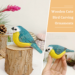 Ornements de sculpture d'oiseau mignon en bois&nbsp;DJEW-WH0015-44A