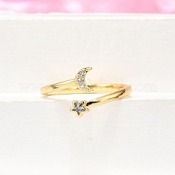 Латунные кольца-манжеты с микропаве и прозрачным цирконием для женщин RJEW-H247-26G