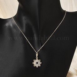 Латунный микропаве прозрачный кубический цирконий цветок кулон ожерелья для женщин NJEW-S448-05G