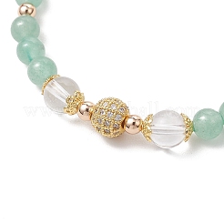 Браслеты из круглых бусин из натурального зеленого авантюрина и кварца для женщин BJEW-JB11931-01