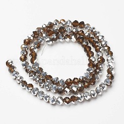 電気メッキ透明ガラスビーズ連売り  半分銀メッキ  多面カット  ロンデル  シエナ  2.5x2mm  穴：0.4mm  約144個/連  29cm&nbsp;EGLA-A034-T1mm-M20