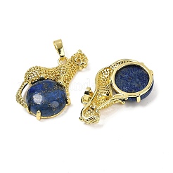 Шар из окрашенного натурального лазурита с латунными подвесками в форме леопарда&nbsp;KK-F887-04G-23