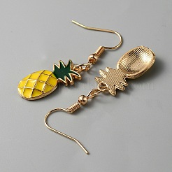 Ohrhänger und Halskette mit Ananas-Anhänger aus legierter Emaille&nbsp;SJEW-WH0009-04