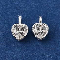 スターリングシルバーのパヴェクリアキュービックジルコニアチャーム925個  銀色のメッキ  ハート  5.5x3.5x2mm  穴：1mm&nbsp;STER-D306-04S-02