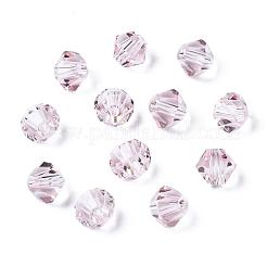 模造クリスタルガラスビーズ  トランスペアレント  多面カット  双円錐形  ピンク  4x3.5mm  穴：1mm 約720個/袋&nbsp;G22QS152
